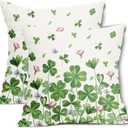 St Patricks Day Pillow Covers 20x20 Inch Set of 2 Irish Shamrock Clover Green Pink Floral Cotton Linen Decorative Throw Pillow Case Saint Patricks Day Cushion Covers for Bedroom Sofa Living Room Decor