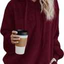 ReachMe Womens Oversized Sherpa Pullover Hoodie with Pockets Fuzzy Fleece Sweatshirt Fluffy Coats(A Burgundy,M)