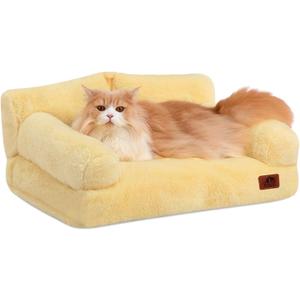 Hollypet Fluffy Dog Cat Bed Pet Couch Beds Plush Soft Warming Washable Puppy Bed for Small Medium Dogs and Large Cats, Yellow, 24" L x 18" W x 10" Th