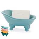 1 Piece 5.6" Colorful Ceramic Mini Clawfoot Bathtub Soap Dish Decortative Soap Dish Small Planter Makeup Organizer Container Hamster Bathtub(Blue)