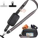 YFWE Clip and Go Phone Strap with Crossbody Wallet, Adjustable Phone Lanyard with Detachable RFID Wristlet Wallet, Anti-Theft Leather Purse with ID Window for Travel Essentials (Black)