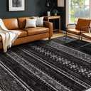 BESTSWEETIE 9x12 Area Rugs for Living Room Washable Moroccan Farmhouse Neutral Geometric Low Pile Non-Slip Soft Print Pattern Rug for Bedroom Kitchen Dining Room Entryway Black/White