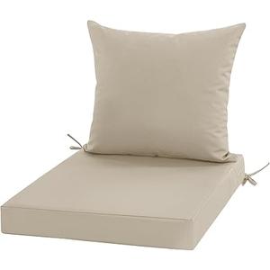 Outdoor Cushions for Patio Furniture, Waterproof Outdoor Chair Cushion w/Fade-Resistant, Removable & Machine-Washable Cover, 22x22 Inch, Deep Seat Sofa/Couch Pad Replacement – Set of 1/2/4, Cream