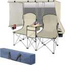 Double Beach Chair with Canopy Shade,Heavy Duty Camping Chair for Adults, Folding Beach Chair with Cup Holder Cooler Bag for Sports Beach Outside, White