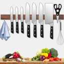 Dmore magnetic knife holder for wallwith 2 hooks, No Drilling 23 Inch walnut knife magnetic strip, Powerful knife magnet rack, include Adhesive Tape and screws for Knives, Utensils, and Tools