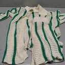 Gihuo Women' s Y2K 2 Piece Knit Outfits Striped Sweater Shorts Set Color Block Long Sleeve Button Up Shirts Shorts (S, Green)