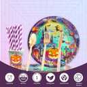 278 Pcs Happy Halloween Tableware Party Supplies Contain Forks Spoons Knives Paper Plates Balloons Tablecloth Ghost Banner Backdrop Bat stickers (Type 2)