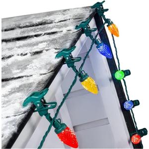 C9 Christmas Lights Outdoor with 110 Spring Clips, 65FT 110 LED C9 String Lights Waterproof Connectable for Outside Roofline Patio House Yard Windows Indoor Outdoor Christmas Decorations, Multicolor