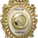 Grand Hotel Decorative Door Bell, Champagne Theme, Ornamental Plaque, Non-Working Ringer, 9 Tall x 5.5 Inches Wide, Metallic Gold and White Painted Polyresin