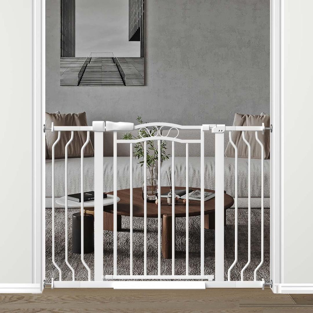 Fairy Baby 29.5"-43.7" Extra Wide Baby Gate No Drilling, 30" Tall Auto Close Press Mounted Baby Gate for Doorways, Adjustable Width Walk Through Dog Pet Gates, White