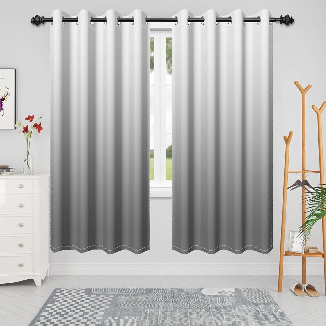 Renaiss Gray Ombre Blackout Curtains Grey Gradient Thermal Insulated Room Darkening Window Drapes Light Blocking Noise Reduce Grommet Window Treatments for Bedroom Living Room 21x63 Inches x 2 Panels