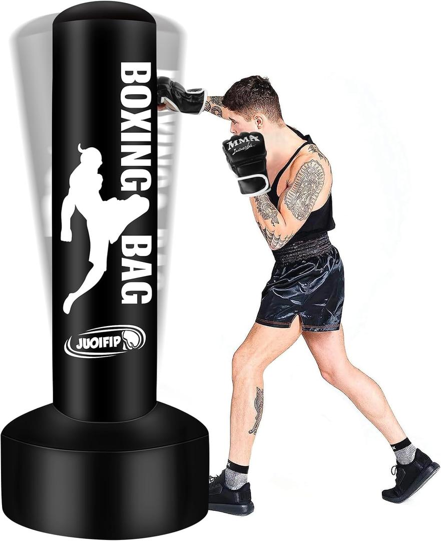69'' Standing Punching Bag for Adults with Stand, Heavy Bag Boxing Equipment Kicking Bag Inflatable Kick Boxing Bag with Stand for Training MMA Muay Thai Fitness