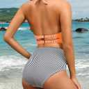 Women's Halter Bikini Sets High Waisted Tummy Control Swimsuit V Neck Push Up Bathing Suits (M)