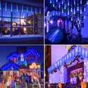 Christmas Lights Outdoors, 32 Tubes(Equivalent to 4 Sets of 8-Tubes) Meteor Shower Rain Lights - Blue lcicle Christmas Light Outdoor for Xmas Tree Wedding Party Holiday House Yard Decor, UL Plug