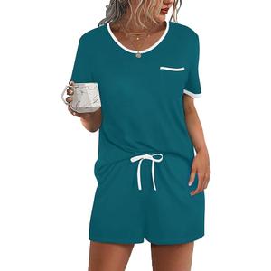 Ekouaer Pajamas for Women Set 2 Piece PJ Soft Comfy Lounge Sets Short Sleeve Tops Shorts Sets Cotton Sleepwear , Size XL
