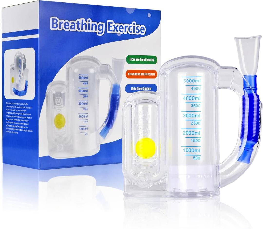 Incentive Spirometer,Adult Lung Trainer,Breathing Trainer - 5000ML Inhale Volume Measurement, Equipped with Ball Flow Rate Indicator & Scale Indicator