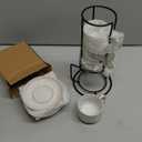 Gomakren 2.5 Ounce Espresso Cups Set of 4, Small Stackable Coffee Cups with Saucers and Metal Stand, Valentine Porcelain Demitasse Cups for Specialty Coffee Drinks, Espresso, Cappuccino, Latte, White