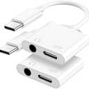 USB C to 3.5mm Headphone and Charger Adapter, 2-Pack Type C to Aux Jack Dongle Cable Cord with PD Fast Charging for iPhone 15/16/17 Pro/Max/Plus, iPad, Samsung Galaxy S22/S23/S24 Ultra, Note 20