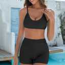 Women Two Piece Swimsuits with Boyshort High Waisted Bikini Set Sporty Tummy Control Bathing Suit Athletic Color Block (Black, XXL)