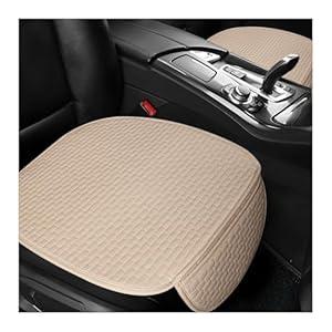 Augeny 2 PCS Front Car Seat Covers Cushion Pad, Breathable Anti-Slip Auto Front Seat Protector Mat with Storage Pocket, Front Seat Cushion Cover for Car and Office, Car Accessories (Beige, Fabric)