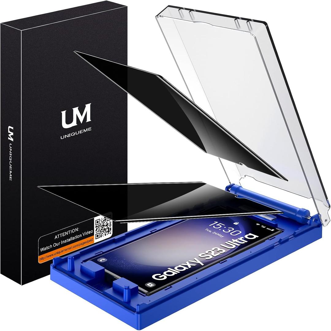 UniqueMe [2 Pack] for Samsung Galaxy S23 Ultra Privacy Screen Protector, [Dust-Free Kit] Auto-Positioning Bubble Free Easy installation 3D Curved Full Coverage [Not Glass][Support Fingerprint Unlock]-Black (S23 Ultra - 6.8 inch)