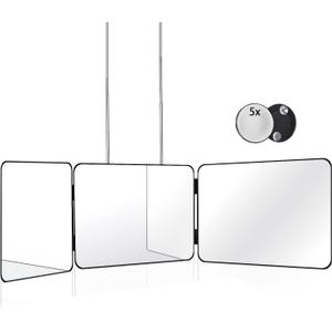 JANMPASK 3 Way Mirror for Self Hair Cutting Tools with Height Adjustable Mirror 360 Trifold for Makeup to See Back of Head (Black)