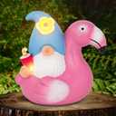 Solar Gnome Garden Decor Statue,Outdoor Funny Solar Light Decoration for Outside Yard Patio Front Porch Balcony Home - Unique Housewarming Gifts (Flamingo)