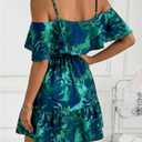 SOLY HUX Women's Summer Floral Mini Dress Cold Shoulder Ruffle Dresses (Green, L)