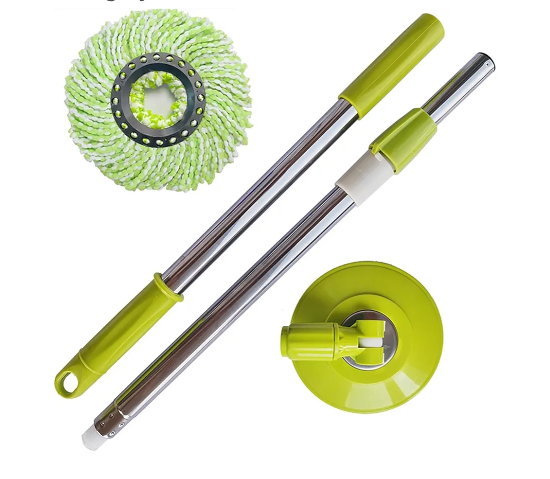HJRYJS Spin Mop Replacement Mop Handle, 360 Degrees Rotating Telescopic Replacement Mop Stick with Robust Reinforced Plastic Disc for Spin Mop Cleaning System (Plastic,Green)