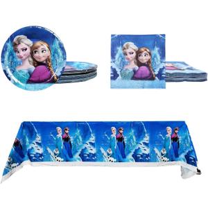 41Pack Frozen birthday Party Supplies include 20 plates, 20 napkins +1 Tablecloth for the Frozen party Decoration