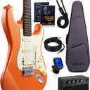 AKLOT Beginner Electric Guitar Kit: 10W Amp, Coil-Split HSS Pickups, Lesson Book, Roasted Maple Neck, Gig Bag, Tuner, Strap, Picks, Stryde Blaze Orange