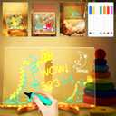 LED Note Board with Colors, Acrylic Led Note Board with Colors for Kids, Light up Dry Erase Board with Stand & 7 Pens, Glowing Memo Letter Message Board for Home Office School (7.87" x 11.81")