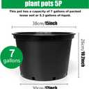 RooTrimmer 7 Gallon Plastic Nursery Pots, 15 Inch Large Plastic Pots for Plants, Round Plant Pots with Drainage Holes, Flower Pots for Outdoor Indoor Plants, Gardening Gifts for Women (5-Pack, Black)