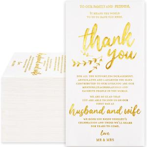 Waline Gold Foil Thank You Disposable Paper Napkins - 3 Ply Wedding Dinner Hand Napkin Towel for Bride Shower Anniversary Party Supplies, 80Pcs
