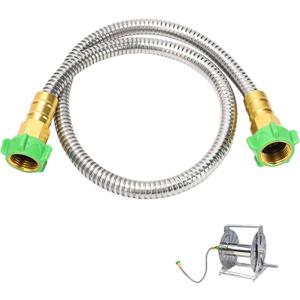3FT Short Garden Hose Female to Female Stainless Steel Leader Hose for Hose Reel, Kink-Free Flexible Metal Water Hose, Leakproof Durable Designy for Outdoor Garden, Pet Washing, Car