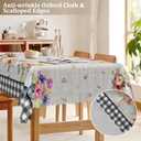 Spring Farmhouse Floral Flower Buffalo Check Polyester Rectangle Tablecloth Table Cloth Waterproof Wipeable Wrinkle Free Oblong Tablecloth for Kitchen Dining Patio, 60 x 84 Inch, Multicolor