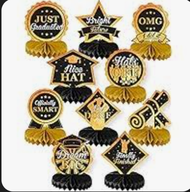 HOUSE OF PARTY Graduation Table Decorations | 10 PCS Black and Orange Table Centerpieces | Double-Sided Congratulate Graduation Honeycomb Center Table Toppers for Grad Class of 2024 Party Supplies. 3 Pack