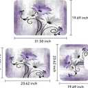 Onalasyc Bathroom Rug Sets 3 Piece,Purple Daisy Floral Butterfly Bath Mat, three sizes: small bath mat:23.62"L×16.93"W, large bath mat: 31.5"L×19.69"W, and u-shaped toilet mat: 19.69"L×23.62"W