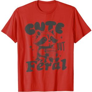 Cute But Feral Funny Racoon Toddler Girls Kids T-Shirt (Red, S)