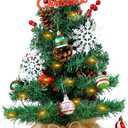 23.6 Inch Mini Tabletop Christmas Tree with Lights- Artificial Small Christmas Tree with 30 LED Lights & DIY Ball Ornaments Red Berries Pine Cone for Xmas Holidays Table Mantle Decor