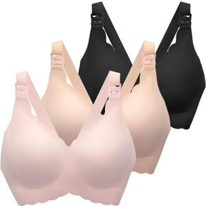 Nursing Bras for Breastfeeding, Seamless Ultra Comfort Maternity Bra, Natural Shape Pregnancy Bras for Women (Small, Black/Beige/Pink)