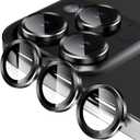 Jeluse Camera Lens Protector for iPhone 17 Pro Max/17 Pro/16 Pro Max/16 Pro/15 Pro Max/15 Pro/14 Pro Max/14 Pro, 9H Tempered Glass Screen Protector Cover Alignment Kit Metal Individual Ring (Black+3 Lens)