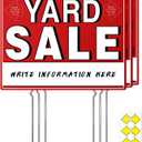 Yard Sale Signs, 3 Pcs Garage Signs with Metal Stakes, 17" x 13", Double Sided Yard Sale Kit with Directional Arrows Stickers, Garage Sale Supplies, Weatherproof, Red