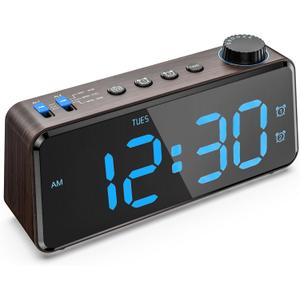 ANJANK Upgrade Digital Alarm Clock Radios for Bedroom 0-100% Dimmer, Weekday/Weekend Dual Alarm, USB Charging Port, Battery Backup,FM Radio with Sleep Timer, Easy to Set for Kids, Bedside, Nightstand (A-blue)