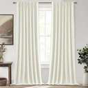 Cream White Blackout Drapes 96 Inches Long 2 Panels, Linen Room Darkening Fabric Thick for Bedroom Viral Pinch Pleated Window Curtains 96 Inches Long with Hooks Sound Deadening Insulated Thermal Cute