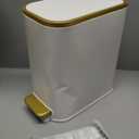 Cesun Small Bathroom Trash Can with Lid Soft Close, 5 Liter/1.3 Gallon Stainless Steel Garbage Can with Removable Inner Bucket, Step Pedal, Slim Waste Basket for Toilet, Office, Bedroom (White&Gold)