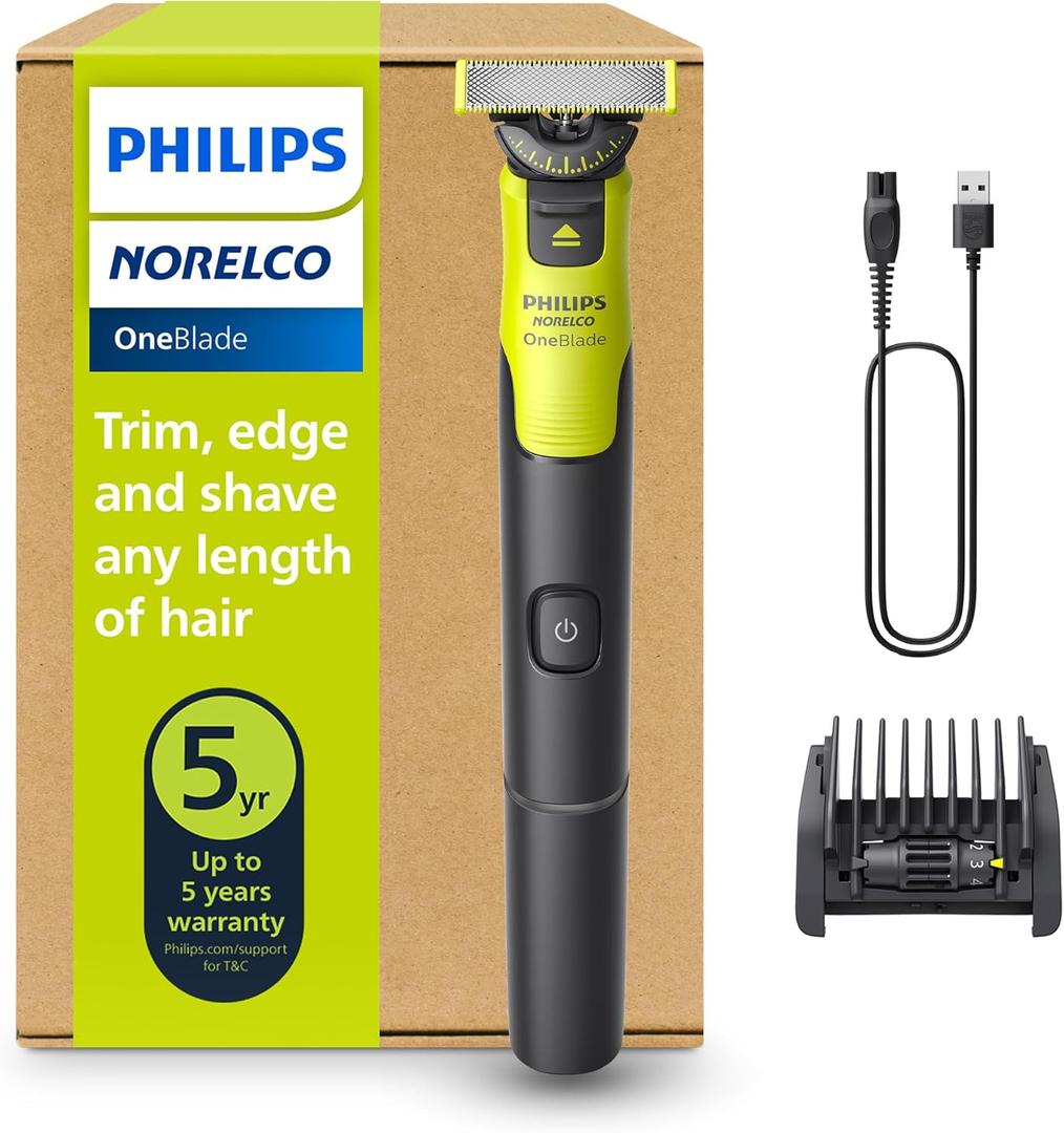 Norelco Philips OneBlade 360 with Connectivity Hybrid Face, Electric Beard Trimmer and Shaver, with 360 Blade Technology, 1x360 Blade for Face, 5in1 Adjustable Comb, Model QP4530/90 (Black & Lime Green)