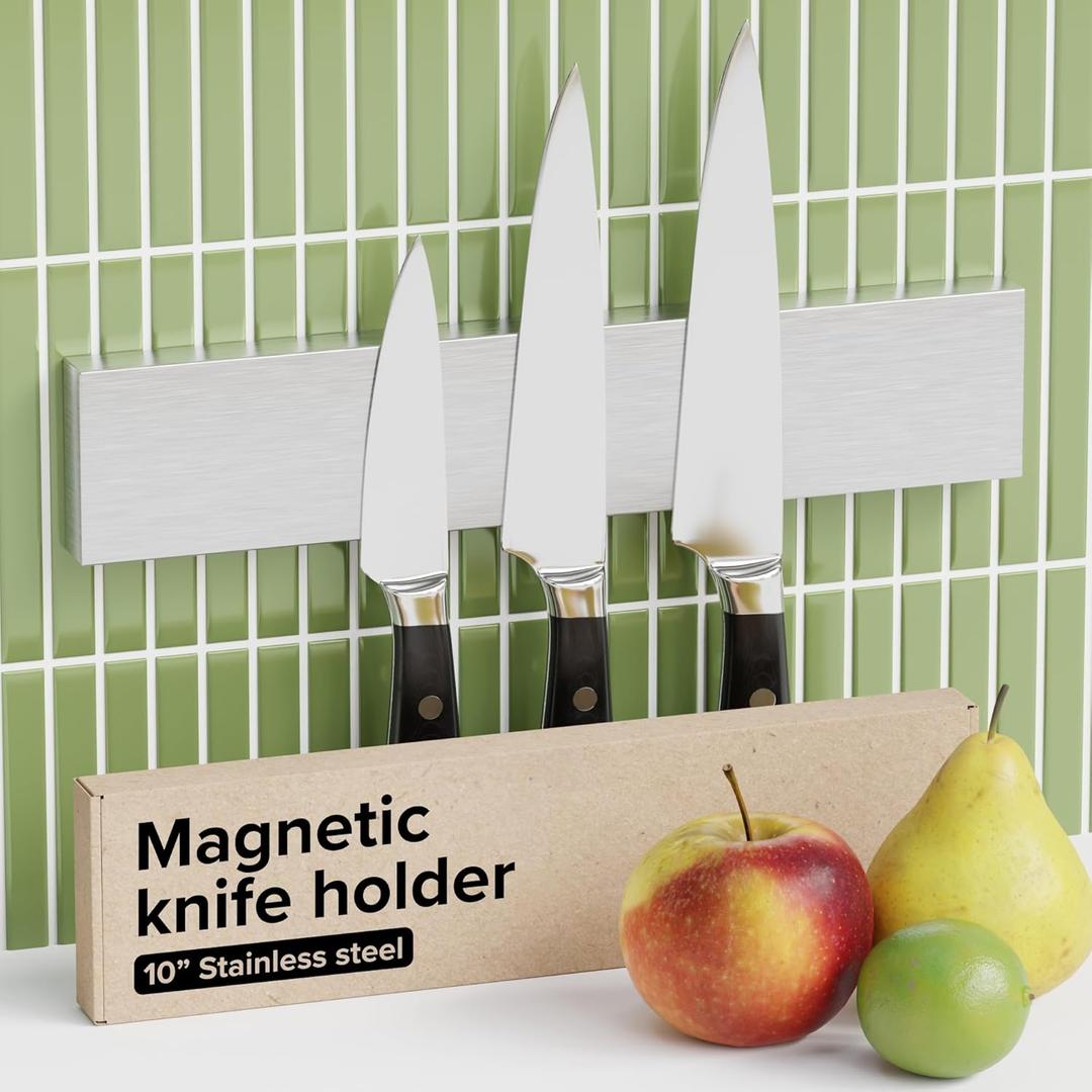Knife Magnetic Strip 10" Steel  Magnetic Knife Holder for Wall no Screws  Kitchen Utensil Holder, Knife Bar, Knife Rack, Kitchen Organizer and Tool Holder