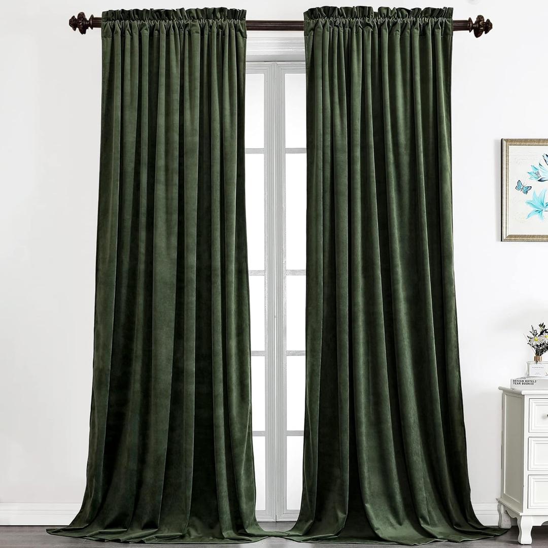 Benedeco Green Velvet Curtains for Bedroom Window, Super Soft Luxury Drapes, Room Darkening Thermal Insulated Rod Pocket Curtain for Living Room, W52 by L90 inches, 2 Panels (52"W x 90"L (Pack of 2))