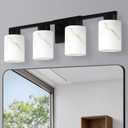 4-Light Bathroom Light Fixtures, Modern Vanity Lights, Black Metal Wall Lamp with White Marble Glass for Bathroom, Mirror, Living Room, Bedroom, Cabinet, Porch, Hallway, E26 Base